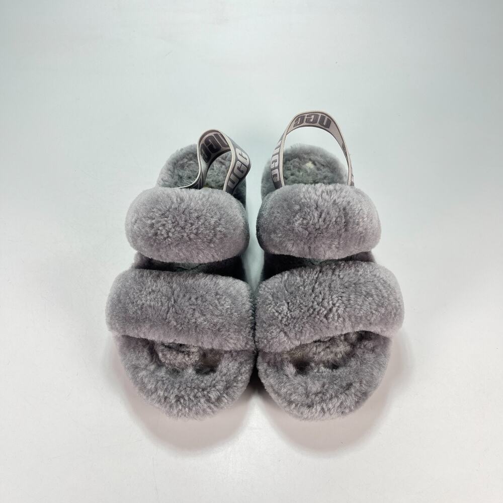 UGG Oh Yeah Slide Gray Sheepskin Comfort Platform Sandals 1107953 Women's Size 7 - Picture 3 of 10